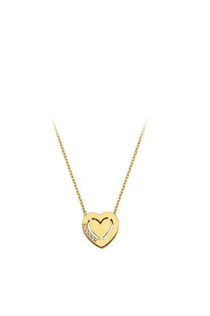 Collier coeur en or massif avec pierres précieuses | 14K (585) | 1,62 g