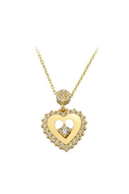 Collar de corazón de piedras preciosas de oro macizo | 14K (585) | 2,19 gramos