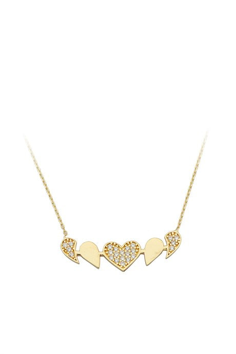 Collier coeur en or massif avec pierres précieuses | 14K (585) | 1,90 gr