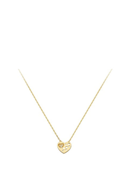 Collier coeur en or massif avec pierres précieuses | 14K (585) | 1,47 g