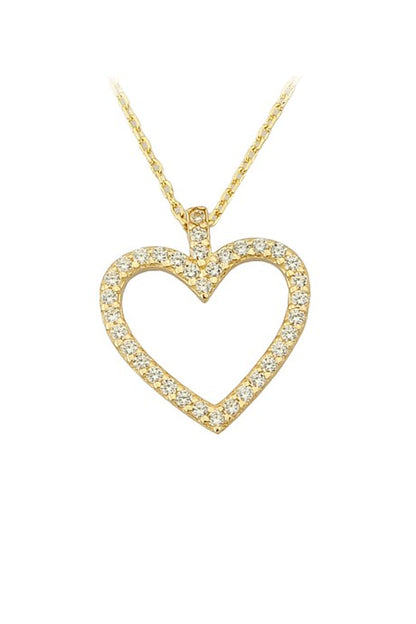 Collier coeur en or massif avec pierres précieuses | 14K (585) | 1,66 g