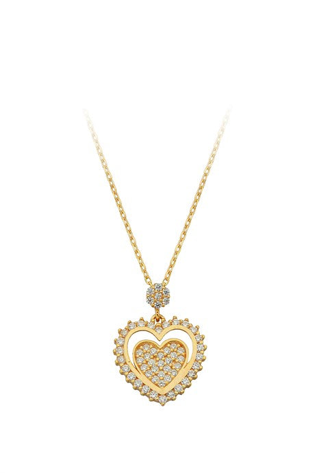 Collier coeur en or massif avec pierres précieuses | 14K (585) | 2,50 gr