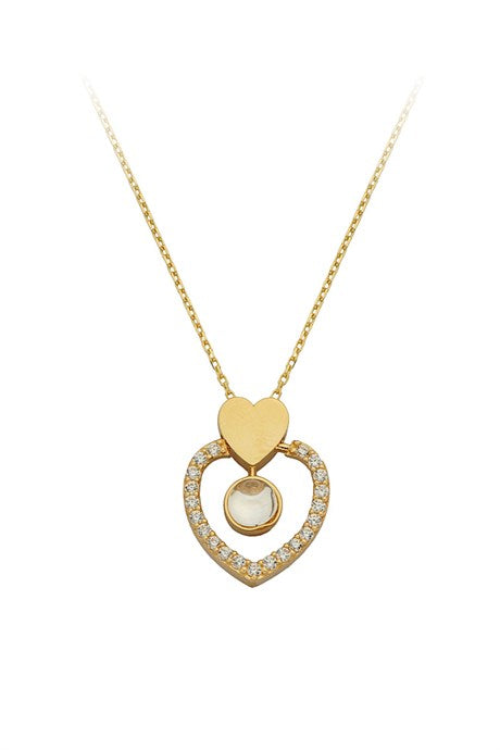 Collar de corazón de piedras preciosas de oro macizo | 14K (585) | 2,08 gramos