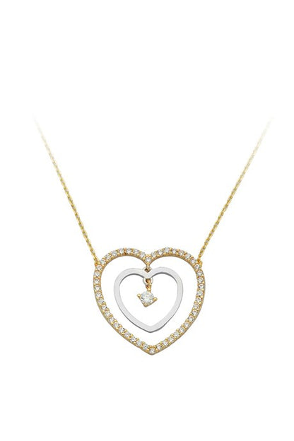 Collier coeur en or massif avec pierres précieuses | 14K (585) | 2,37 grammes