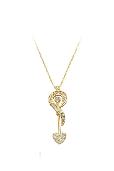 Collier coeur en or massif avec pierres précieuses | 14K (585) | 2,31 grammes