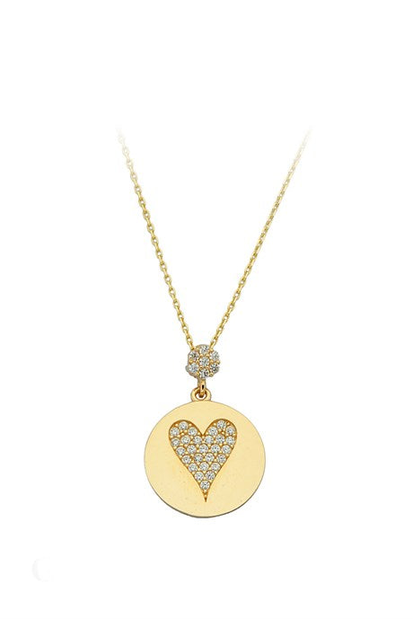 Collier coeur en or massif avec pierres précieuses | 14K (585) | 2,94 grammes