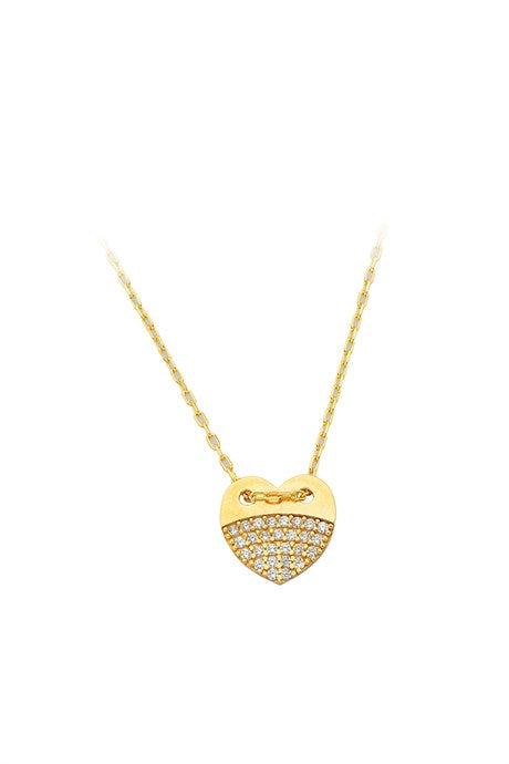 Collier coeur en or massif avec pierres précieuses | 14K (585) | 1,89 g