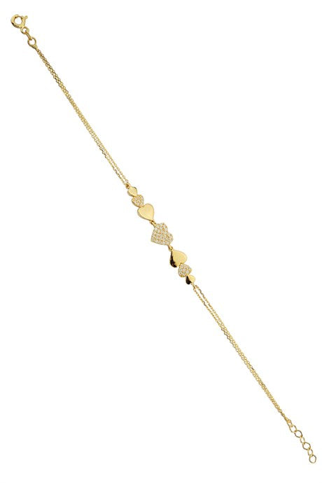 Bracelet coeur en or massif avec pierres précieuses | 14K (585) | 2,31 grammes