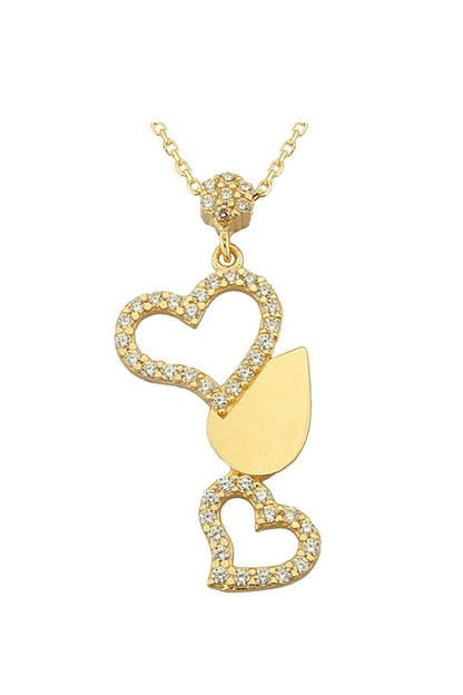 Collier goutte coeur en or massif avec pierres précieuses | 14K (585) | 2,21 grammes