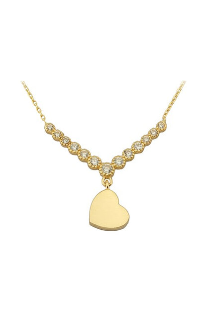 Collier coeur en or massif avec pierres précieuses | 14K (585) | 2,03 grammes