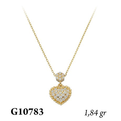 Collar de corazón de piedras preciosas de oro macizo | 14K (585) | 1,84 gramos