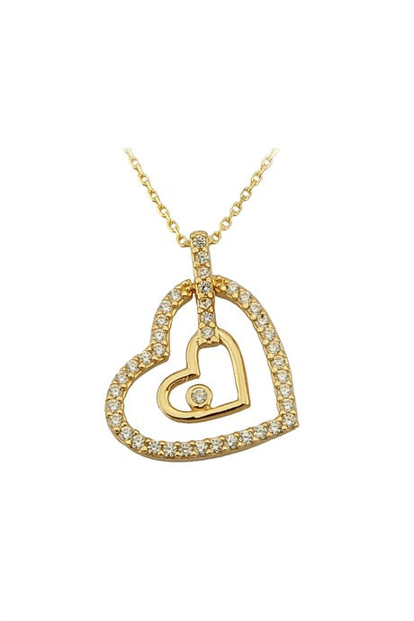 Collier coeur en or massif avec pierres précieuses | 14K (585) | 2,10 gr