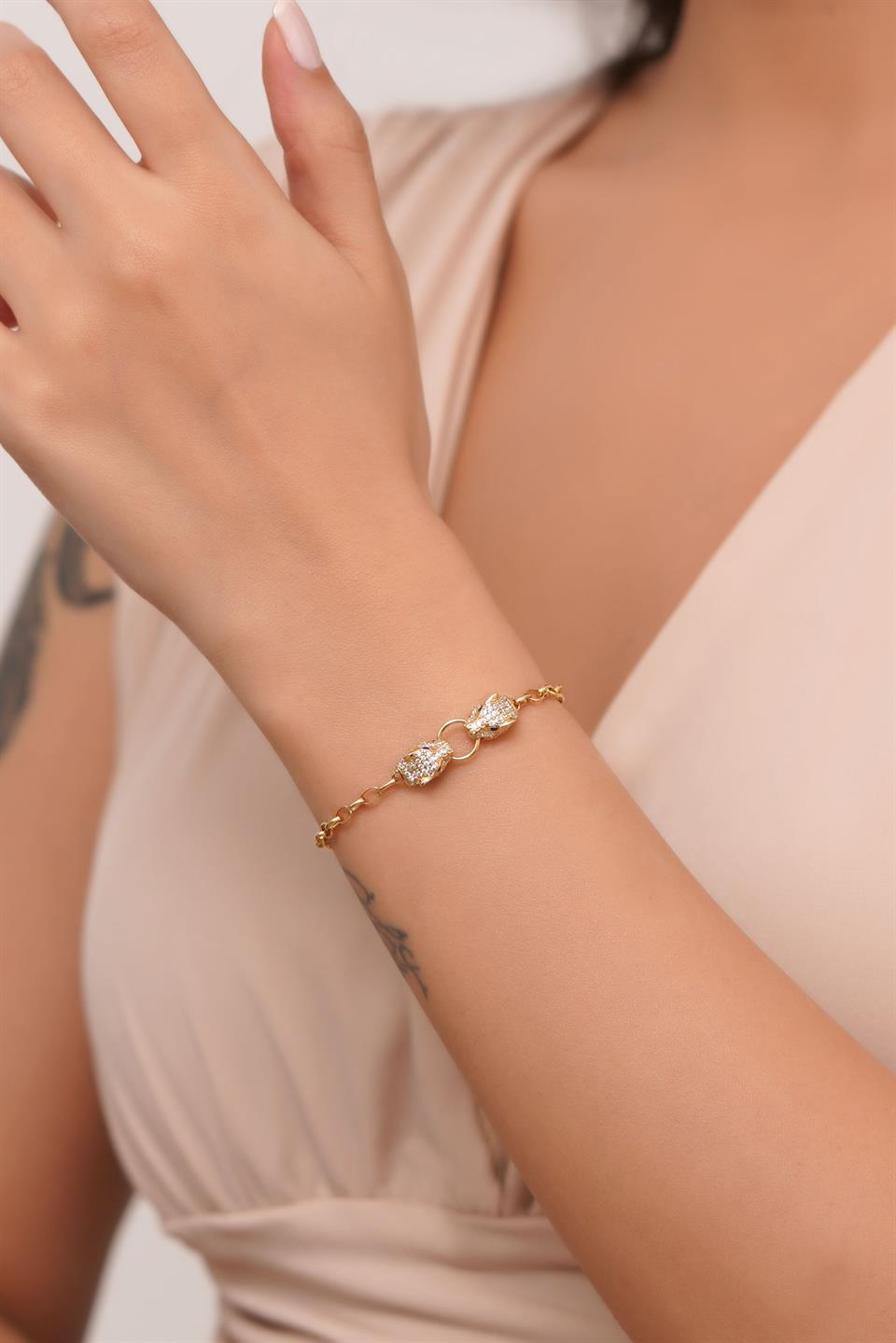 Pulsera de tigre con piedras preciosas de oro macizo