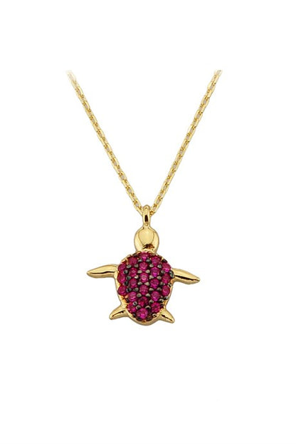 Solid Gold Gemstone Turtle Necklace | 14K (585) | 1,39 gr