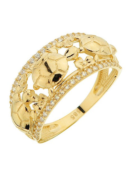 Bague tortue en or massif avec pierres précieuses | 14K (585) | 2,77 grammes