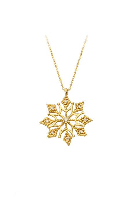 Solid Gold Gemstone Snowflake Necklace | 14K (585) | 2.46 gr