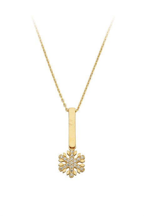 Solid Gold Gemstone Snowflake Necklace | 14K (585) | 1.94 gr