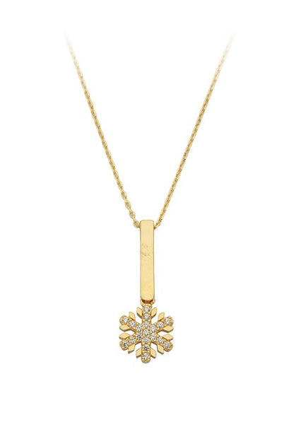 Solid Gold Gemstone Snowflake Necklace | 14K (585) | 1.94 gr