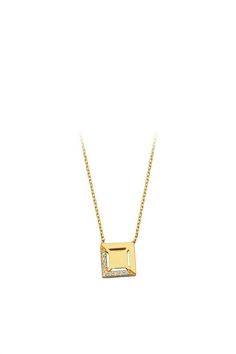 Collier carré de pierres précieuses en or massif | 14K (585) | 1,63 g