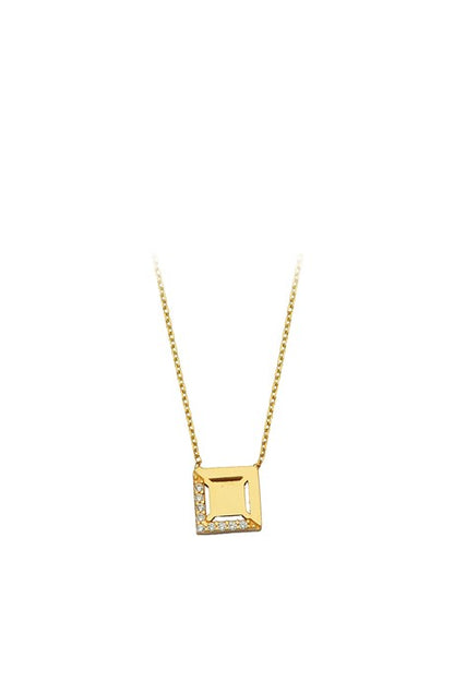 Solid Gold Gemstone Square Necklace | 14K (585) | 1.63 gr