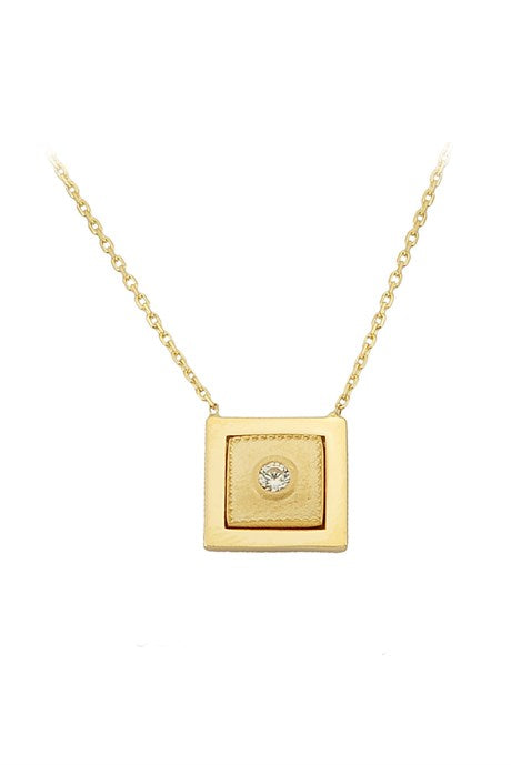 Solid Gold Gemstone Square Necklace | 14K (585) | 2.21 gr