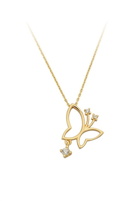 Collier papillon en or massif avec pierres précieuses | 14K (585) | 1,97 g