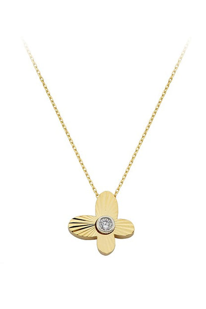 Collier papillon en or massif avec pierres précieuses | 14K (585) | 2,19 grammes