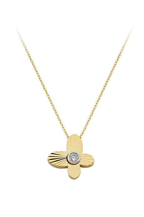 Solid Gold Gemstone Butterfly Necklace | 14K (585) | 2.19 gr
