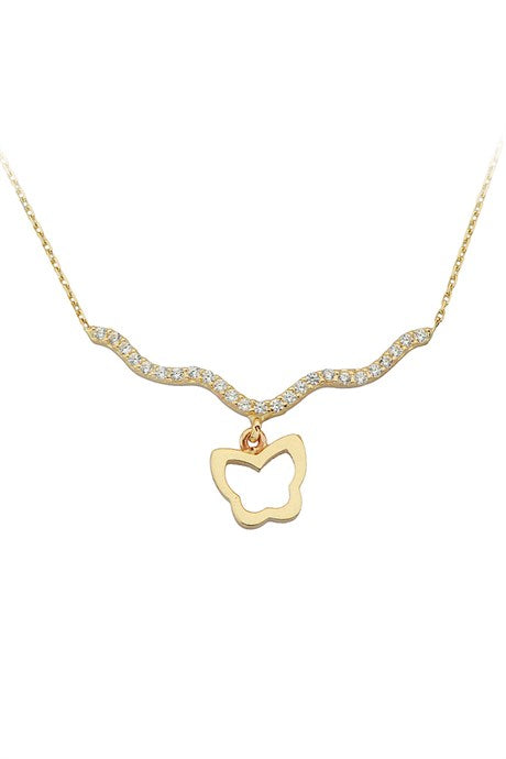 Collier papillon en or massif avec pierres précieuses | 14K (585) | 1,77 g