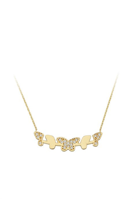 Solid Gold Gemstone Butterfly Necklace | 14K (585) | 1.80 gr
