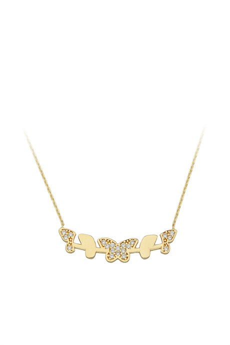 Collier papillon en or massif avec pierres précieuses | 14K (585) | 1,80 gr