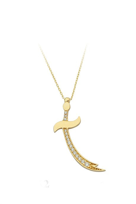 Solid Gold Gemstone Sword Necklace | 14K (585) | 2.04 gr