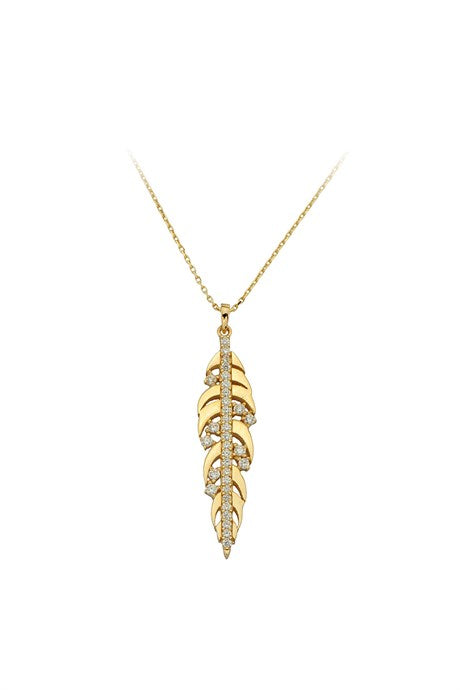 Solid Gold Gemstone Feather Necklace | 14K (585) | 2.63 gr