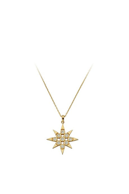 Collier étoile polaire en or massif avec pierres précieuses | 14K (585) | 2,29 grammes