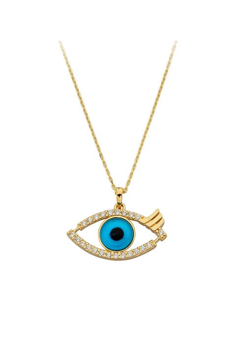 Solid Gold Gemstone Blue Eye Necklace | 14K (585) | 2.18 gr