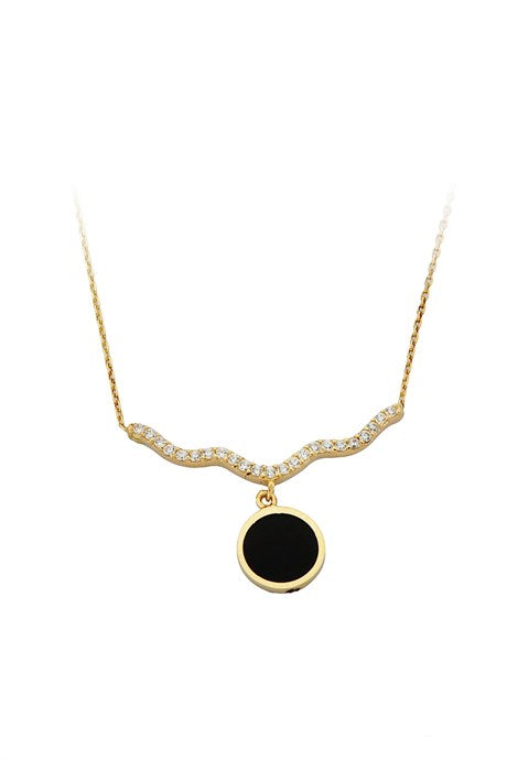 Solid Gold Gemstone Enamel Necklace | 14K (585) | 2.17 gr