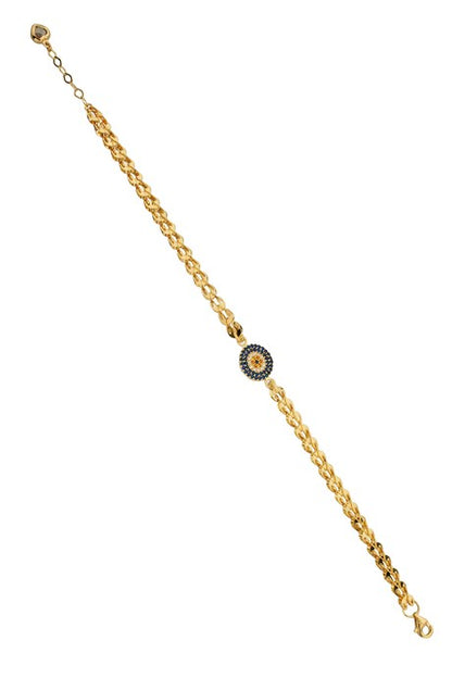 Solid Gold Gemstone Evil Eye Bead Bracelet | 14K (585) | 4.84 gr