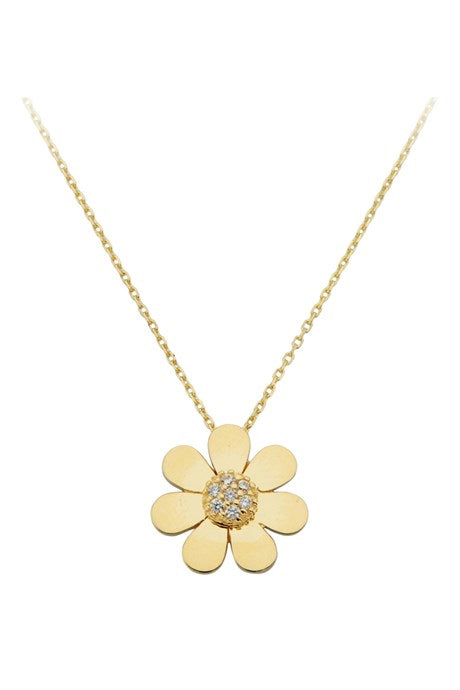 Collier marguerite en or massif avec pierres précieuses | 14K (585) | 2,00 gr