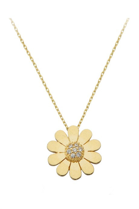 Collier marguerite en or massif avec pierres précieuses | 14K (585) | 2,16 grammes