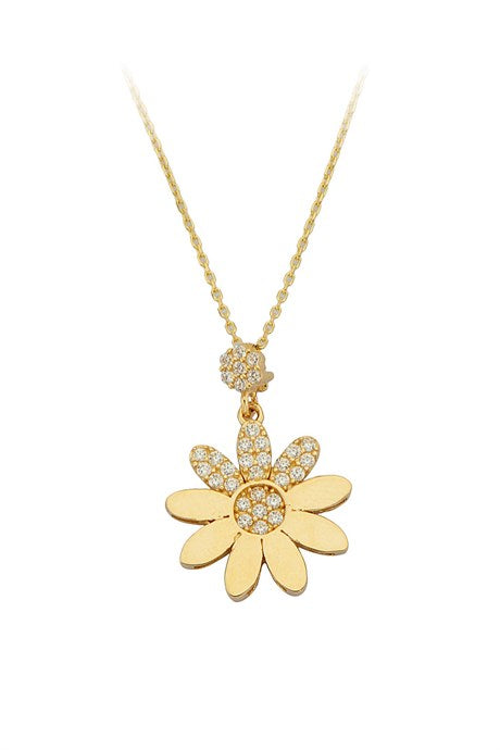 Collier marguerite en or massif avec pierres précieuses | 14K (585) | 2,60 gr