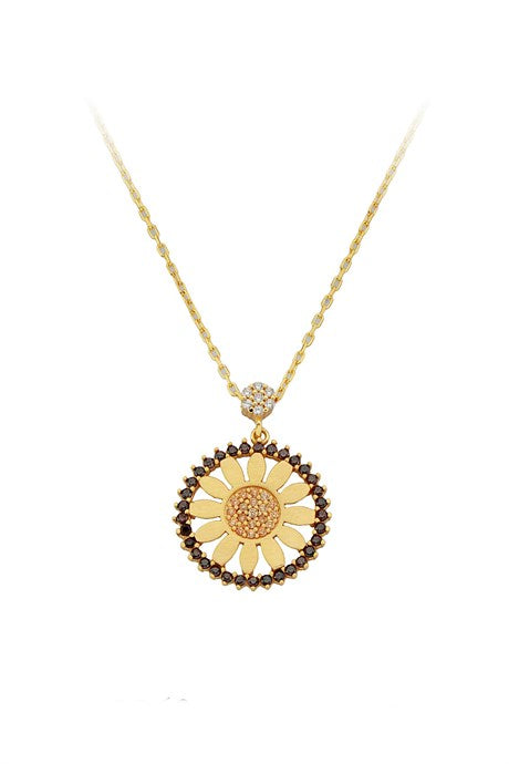 Collier marguerite en or massif avec pierres précieuses | 14K (585) | 2,76 grammes