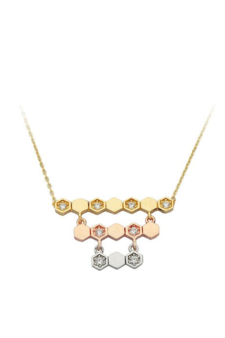 Solid Gold Gemstone Honeycomb Necklace | 14K (585) | 3.11 gr