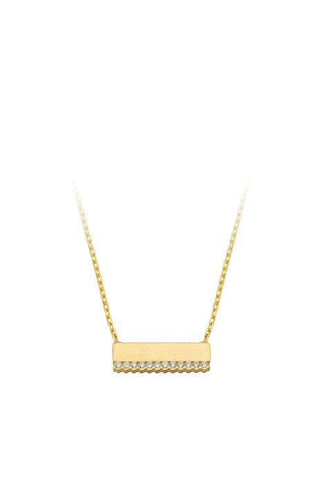 Solid Gold Gemstone Plate Necklace | 14K (585) | 1.75 gr