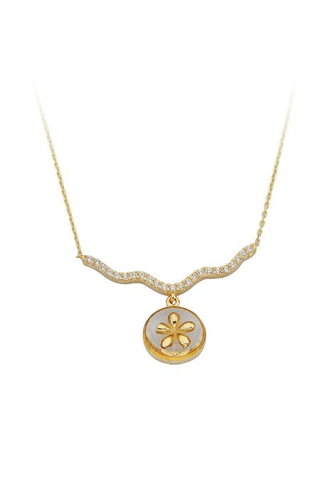 Solid Gold Gemstone Design Flower Necklace | 14K (585) | 2.46 gr