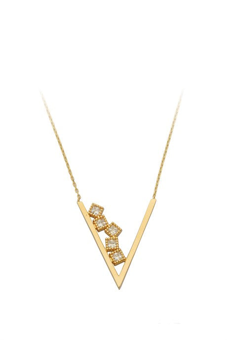 Solid Gold Gemstone Design Necklace | 14K (585) | 3.17 gr