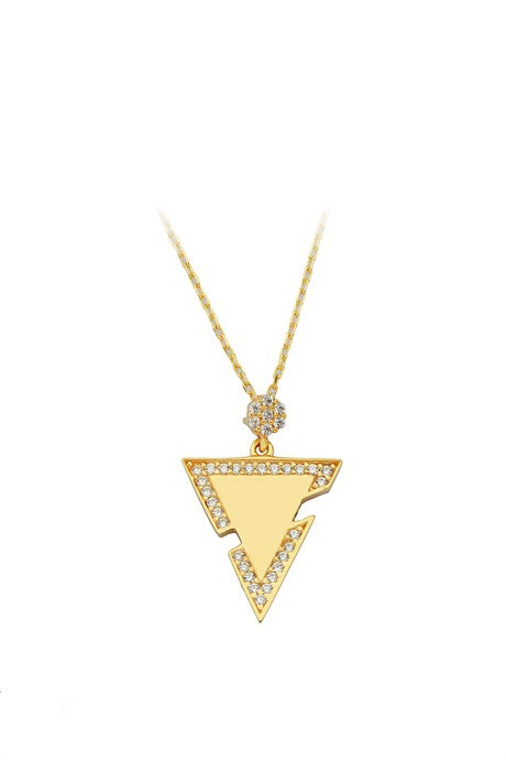 Solid Gold Gemstone Triangle Necklace | 14K (585) | 2.35 gr