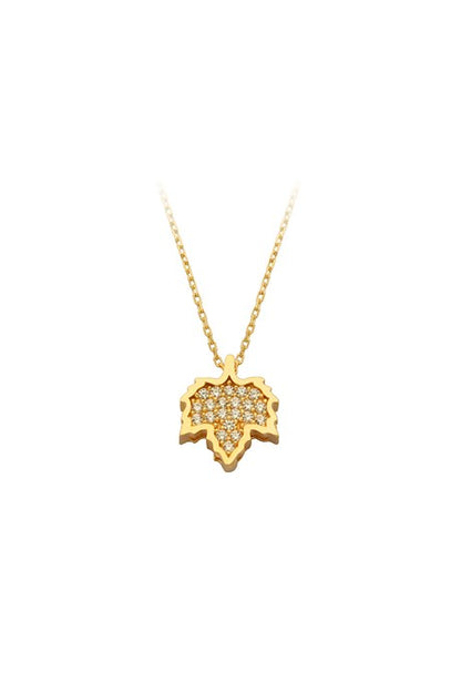 Solid Gold Gemstone Leaf Necklace | 14K (585) | 2.00 gr