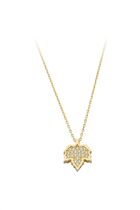 Solid Gold Gemstone Leaf Necklace | 14K (585) | 1.84 gr