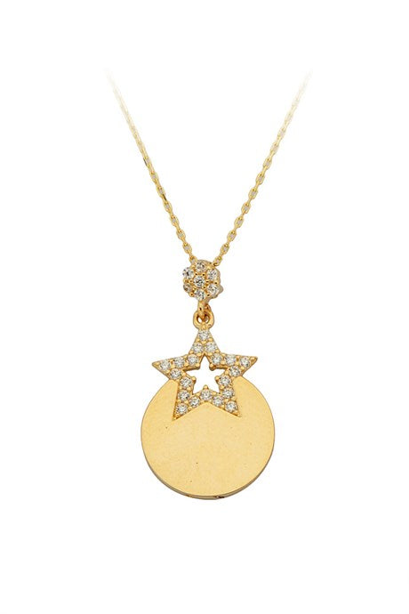 Collar de estrella de piedras preciosas de oro macizo | 14K (585) | 2,56 gramos