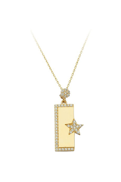 Collar de estrella de piedras preciosas de oro macizo | 14K (585) | 2,95 gramos